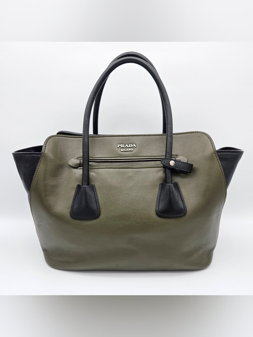 Authentic Prada Black Green Leather #4389M